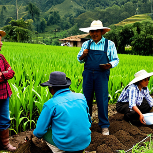 Home 6 **
A group of Guatemalan farmers are attending a workshop on sustainable agriculture practices. They are gathered outdoors, listening to an instructor demonstrate soil conservation techniques. The scene showcases lush green crops, healthy soil, and diverse flora. Everyone is fully clothed in appropriate attire. Safe for work, appropriate content, family-friendly, professional photography, perfect anatomy, natural proportions, modest clothing.
**