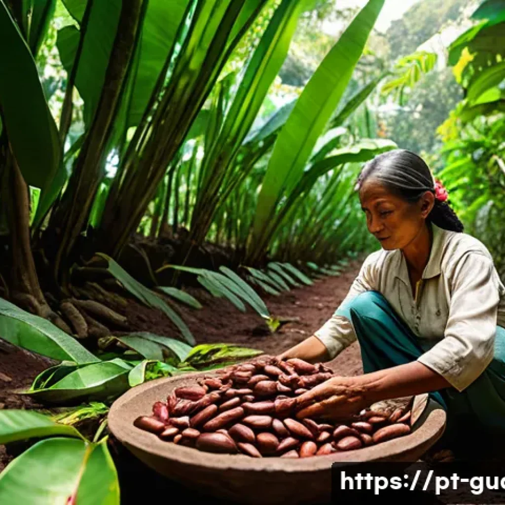 과테말라에서 가장 맛있는 초콜릿 브랜드 - **Guatemalan Cacao Heritage:** "A vibrant, panoramic view of a traditional Mayan cacao farm in Guate...