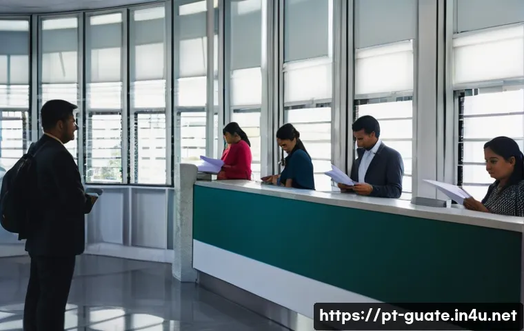 과테말라에서 공공기관 이용하는 법 - A busy public service office in Guatemala City during working hours, showing a diverse group of peop...