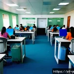 Home 22 과테말라에서 운전면허 발급받는 법 - A detailed scene of a Guatemalan driver’s license application center, showing a well-organized count...