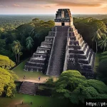 Home 21 마야 문명과 과테말라 역사 - A panoramic view of the ancient Maya city of Tikal at sunrise, showcasing towering stone pyramids wi...